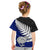 Aotearoa New Zealand Kid T Shirt Silver Fern Kiwi Bird and NZ Map with Maori Tribal Blue Style LT03 - Polynesian Pride