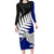 Aotearoa New Zealand Long Sleeve Bodycon Dress Silver Fern Kiwi Bird and NZ Map with Maori Tribal Blue Style LT03 Long Dress Blue - Polynesian Pride