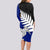 Aotearoa New Zealand Long Sleeve Bodycon Dress Silver Fern Kiwi Bird and NZ Map with Maori Tribal Blue Style LT03 - Polynesian Pride