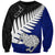 Aotearoa New Zealand Sweatshirt Silver Fern Kiwi Bird and NZ Map with Maori Tribal Blue Style LT03 Unisex Blue - Polynesian Pride