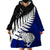 Aotearoa New Zealand Wearable Blanket Hoodie Silver Fern Kiwi Bird and NZ Map with Maori Tribal Blue Style LT03 - Polynesian Pride