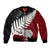 Aotearoa New Zealand Bomber Jacket Silver Fern Kiwi Bird and NZ Map with Maori Tribal Red Style LT03 Unisex Pink - Polynesian Pride