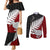 Aotearoa New Zealand Couples Matching Mermaid Dress and Long Sleeve Button Shirts Silver Fern Kiwi Bird and NZ Map with Maori Tribal Red Style LT03 Pink - Polynesian Pride