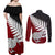 Aotearoa New Zealand Couples Matching Off Shoulder Maxi Dress and Long Sleeve Button Shirts Silver Fern Kiwi Bird and NZ Map with Maori Tribal Red Style LT03 - Polynesian Pride