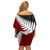 Aotearoa New Zealand Off Shoulder Short Dress Silver Fern Kiwi Bird and NZ Map with Maori Tribal Red Style LT03 - Polynesian Pride