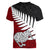 Aotearoa New Zealand Women V Neck T Shirt Silver Fern Kiwi Bird and NZ Map with Maori Tribal Red Style LT03 - Polynesian Pride