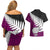 Aotearoa New Zealand Couples Matching Off Shoulder Short Dress and Hawaiian Shirt Silver Fern Kiwi Bird and NZ Map with Maori Tribal Pink Style LT03 - Polynesian Pride