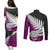 Aotearoa New Zealand Couples Matching Puletasi Dress and Long Sleeve Button Shirts Silver Fern Kiwi Bird and NZ Map with Maori Tribal Pink Style LT03 - Polynesian Pride