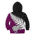 Aotearoa New Zealand Kid Hoodie Silver Fern Kiwi Bird and NZ Map with Maori Tribal Pink Style LT03 - Polynesian Pride