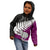 Aotearoa New Zealand Kid Hoodie Silver Fern Kiwi Bird and NZ Map with Maori Tribal Pink Style LT03 - Polynesian Pride