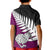 Aotearoa New Zealand Kid Polo Shirt Silver Fern Kiwi Bird and NZ Map with Maori Tribal Pink Style LT03 - Polynesian Pride