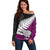 Aotearoa New Zealand Off Shoulder Sweater Silver Fern Kiwi Bird and NZ Map with Maori Tribal Pink Style LT03 Women Red - Polynesian Pride