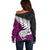 Aotearoa New Zealand Off Shoulder Sweater Silver Fern Kiwi Bird and NZ Map with Maori Tribal Pink Style LT03 - Polynesian Pride