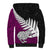 Aotearoa New Zealand Sherpa Hoodie Silver Fern Kiwi Bird and NZ Map with Maori Tribal Pink Style LT03 - Polynesian Pride