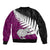 Aotearoa New Zealand Sleeve Zip Bomber Jacket Silver Fern Kiwi Bird and NZ Map with Maori Tribal Pink Style LT03 - Polynesian Pride