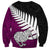 Aotearoa New Zealand Sweatshirt Silver Fern Kiwi Bird and NZ Map with Maori Tribal Pink Style LT03 - Polynesian Pride