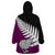 Aotearoa New Zealand Wearable Blanket Hoodie Silver Fern Kiwi Bird and NZ Map with Maori Tribal Pink Style LT03 - Polynesian Pride