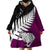 Aotearoa New Zealand Wearable Blanket Hoodie Silver Fern Kiwi Bird and NZ Map with Maori Tribal Pink Style LT03 - Polynesian Pride