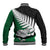 Aotearoa New Zealand Baseball Jacket Silver Fern Kiwi Bird and NZ Map with Maori Tribal Green Style LT03 - Polynesian Pride