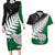 Aotearoa New Zealand Couples Matching Long Sleeve Bodycon Dress and Hawaiian Shirt Silver Fern Kiwi Bird and NZ Map with Maori Tribal Green Style LT03 Green - Polynesian Pride