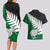 Aotearoa New Zealand Couples Matching Long Sleeve Bodycon Dress and Hawaiian Shirt Silver Fern Kiwi Bird and NZ Map with Maori Tribal Green Style LT03 - Polynesian Pride