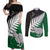 Aotearoa New Zealand Couples Matching Off Shoulder Maxi Dress and Long Sleeve Button Shirts Silver Fern Kiwi Bird and NZ Map with Maori Tribal Green Style LT03 Green - Polynesian Pride