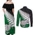 Aotearoa New Zealand Couples Matching Off Shoulder Maxi Dress and Long Sleeve Button Shirts Silver Fern Kiwi Bird and NZ Map with Maori Tribal Green Style LT03 - Polynesian Pride