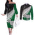 Aotearoa New Zealand Couples Matching Off The Shoulder Long Sleeve Dress and Long Sleeve Button Shirts Silver Fern Kiwi Bird and NZ Map with Maori Tribal Green Style LT03 Green - Polynesian Pride