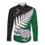 Aotearoa New Zealand Long Sleeve Button Shirt Silver Fern Kiwi Bird and NZ Map with Maori Tribal Green Style LT03 Unisex Green - Polynesian Pride