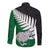 Aotearoa New Zealand Long Sleeve Button Shirt Silver Fern Kiwi Bird and NZ Map with Maori Tribal Green Style LT03 - Polynesian Pride