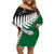 Aotearoa New Zealand Off Shoulder Short Dress Silver Fern Kiwi Bird and NZ Map with Maori Tribal Green Style LT03 Women Green - Polynesian Pride