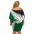 Aotearoa New Zealand Off Shoulder Short Dress Silver Fern Kiwi Bird and NZ Map with Maori Tribal Green Style LT03 - Polynesian Pride