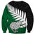 Aotearoa New Zealand Sweatshirt Silver Fern Kiwi Bird and NZ Map with Maori Tribal Green Style LT03 - Polynesian Pride