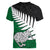 Aotearoa New Zealand Women V Neck T Shirt Silver Fern Kiwi Bird and NZ Map with Maori Tribal Green Style LT03 - Polynesian Pride