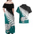 Aotearoa New Zealand Couples Matching Off Shoulder Maxi Dress and Hawaiian Shirt Silver Fern Kiwi Bird and NZ Map with Maori Tribal Turquoise Style LT03 - Polynesian Pride