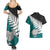 Aotearoa New Zealand Couples Matching Summer Maxi Dress and Hawaiian Shirt Silver Fern Kiwi Bird and NZ Map with Maori Tribal Turquoise Style LT03 - Polynesian Pride