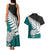 Aotearoa New Zealand Couples Matching Tank Maxi Dress and Hawaiian Shirt Silver Fern Kiwi Bird and NZ Map with Maori Tribal Turquoise Style LT03 - Polynesian Pride