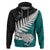 Aotearoa New Zealand Hoodie Silver Fern Kiwi Bird and NZ Map with Maori Tribal Turquoise Style LT03 Pullover Hoodie Turquoise - Polynesian Pride