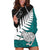 Aotearoa New Zealand Hoodie Dress Silver Fern Kiwi Bird and NZ Map with Maori Tribal Turquoise Style LT03 Turquoise - Polynesian Pride