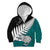 Aotearoa New Zealand Kid Hoodie Silver Fern Kiwi Bird and NZ Map with Maori Tribal Turquoise Style LT03 - Polynesian Pride