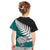 Aotearoa New Zealand Kid T Shirt Silver Fern Kiwi Bird and NZ Map with Maori Tribal Turquoise Style LT03 - Polynesian Pride