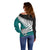 Aotearoa New Zealand Off Shoulder Sweater Silver Fern Kiwi Bird and NZ Map with Maori Tribal Turquoise Style LT03 - Polynesian Pride