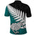 Aotearoa New Zealand Polo Shirt Silver Fern Kiwi Bird and NZ Map with Maori Tribal Turquoise Style LT03 - Polynesian Pride