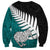 Aotearoa New Zealand Sweatshirt Silver Fern Kiwi Bird and NZ Map with Maori Tribal Turquoise Style LT03 - Polynesian Pride