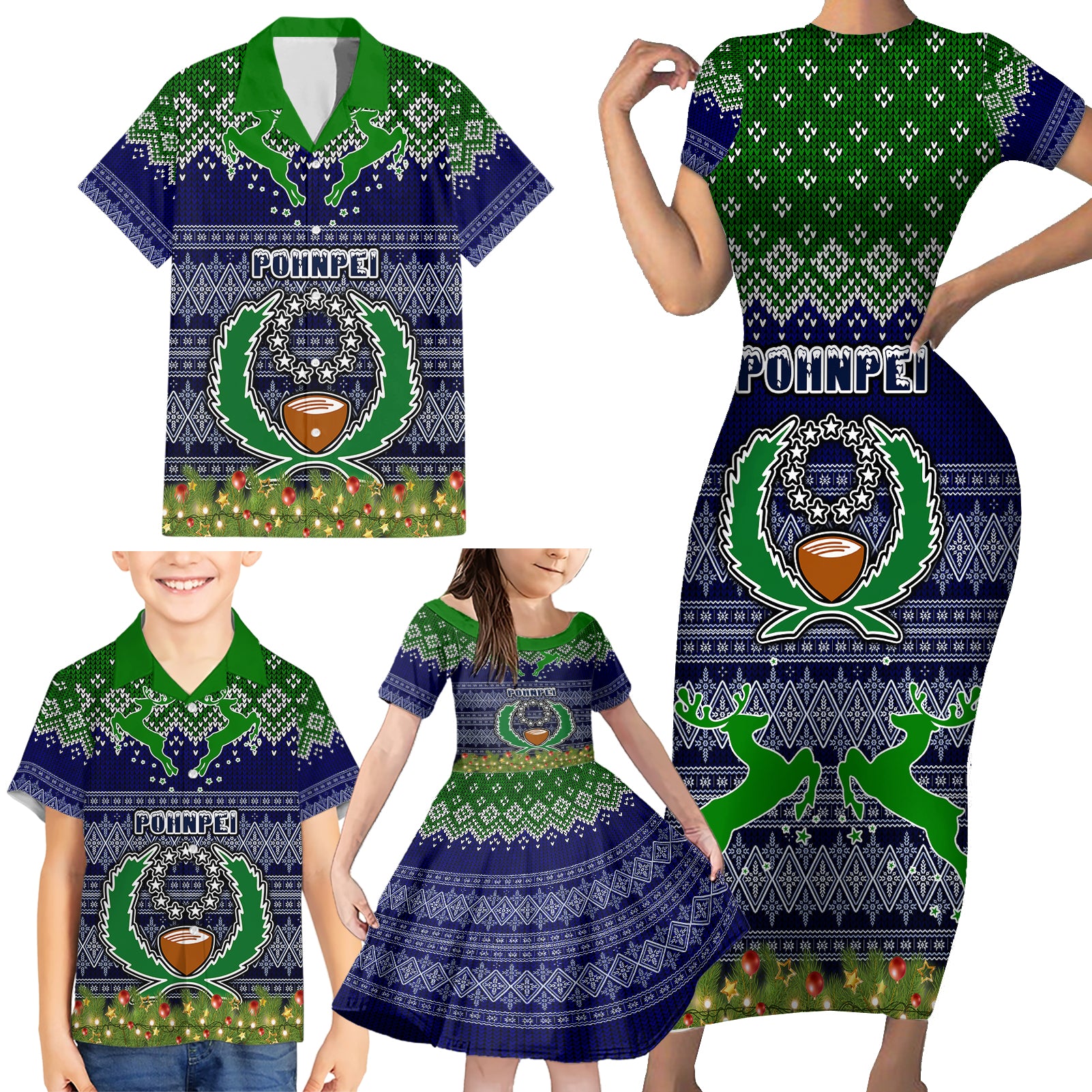 Pohnpei State Christmas Family Matching Short Sleeve Bodycon Dress and Hawaiian Shirt Coat of Arms Beautiful Merry Xmas Snowflake LT03 - Polynesian Pride