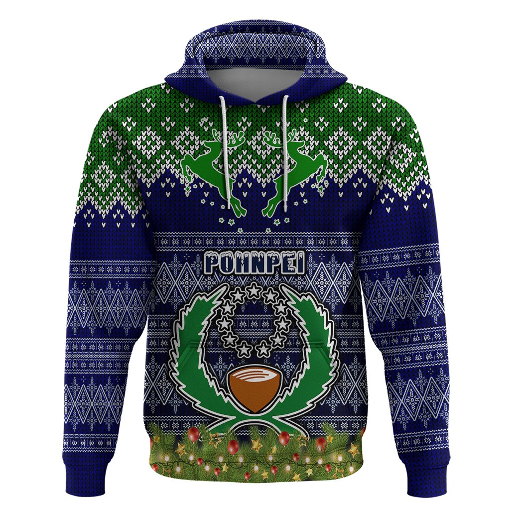 Personalised Pohnpei State Christmas Hoodie Coat of Arms Beautiful Merry Xmas Snowflake LT03 Blue - Polynesian Pride