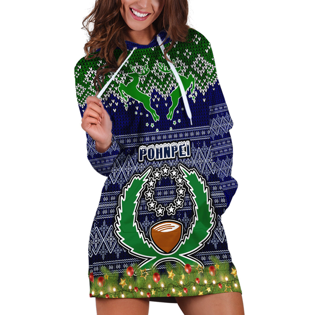 Personalised Pohnpei State Christmas Hoodie Dress Coat of Arms Beautiful Merry Xmas Snowflake LT03 Blue - Polynesian Pride