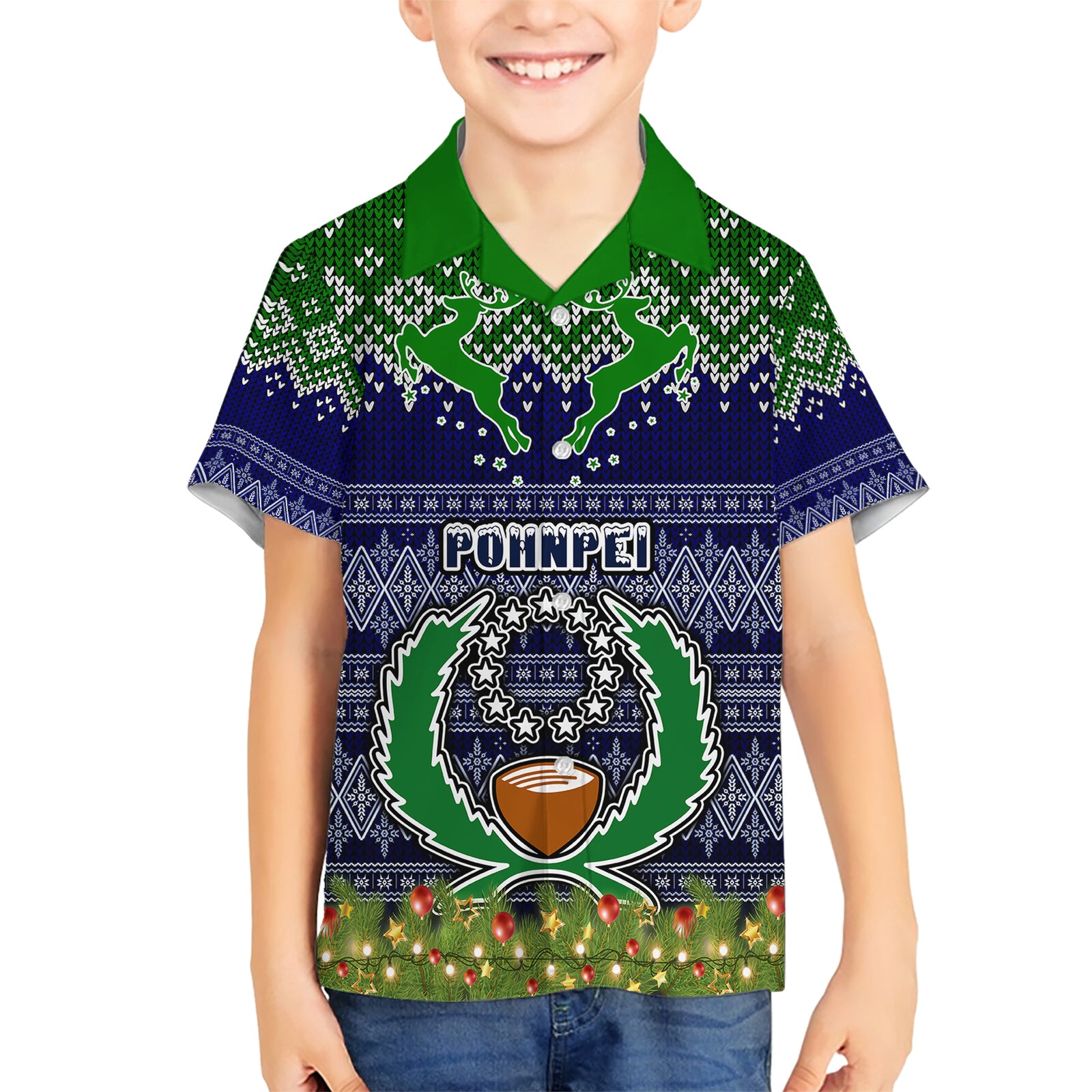 Personalised Pohnpei State Christmas Kid Hawaiian Shirt Coat of Arms Beautiful Merry Xmas Snowflake LT03 Kid Blue - Polynesian Pride