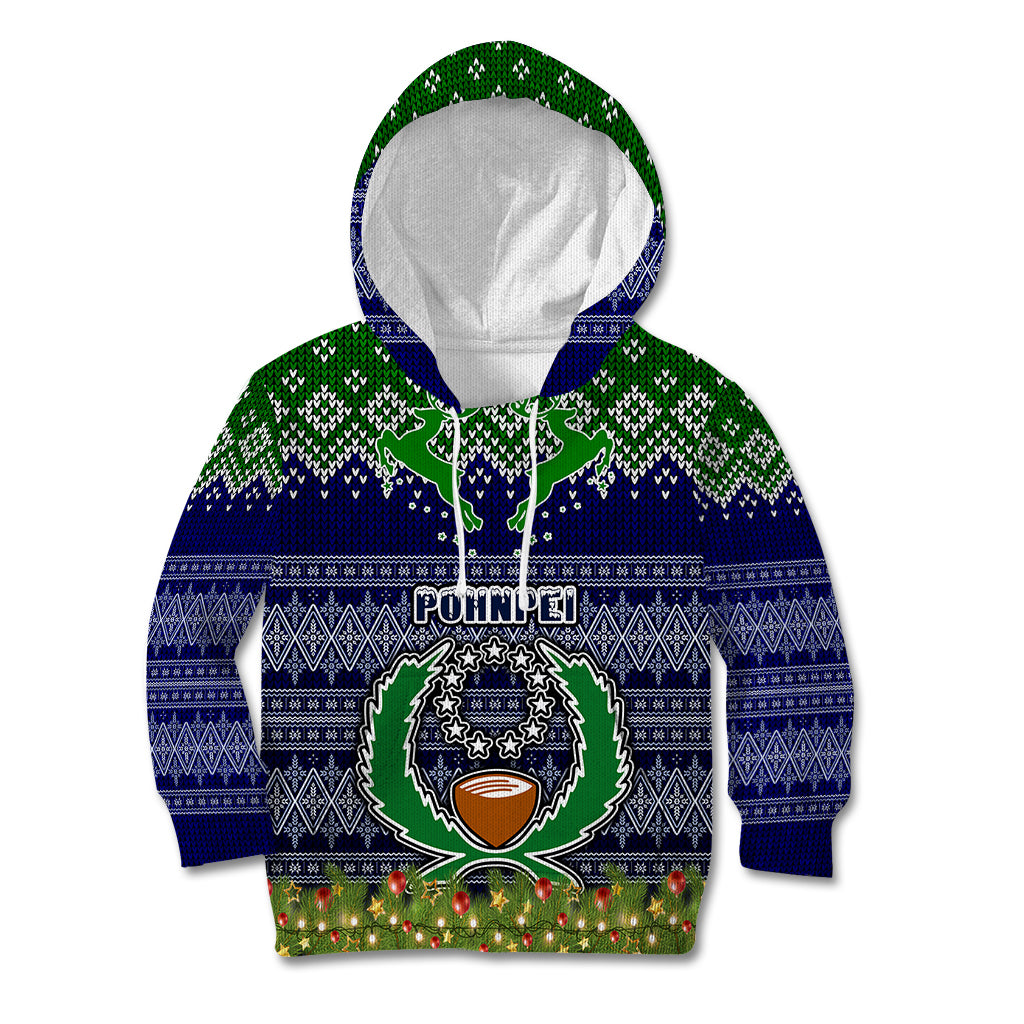 Personalised Pohnpei State Christmas Kid Hoodie Coat of Arms Beautiful Merry Xmas Snowflake LT03 Hoodie Blue - Polynesian Pride