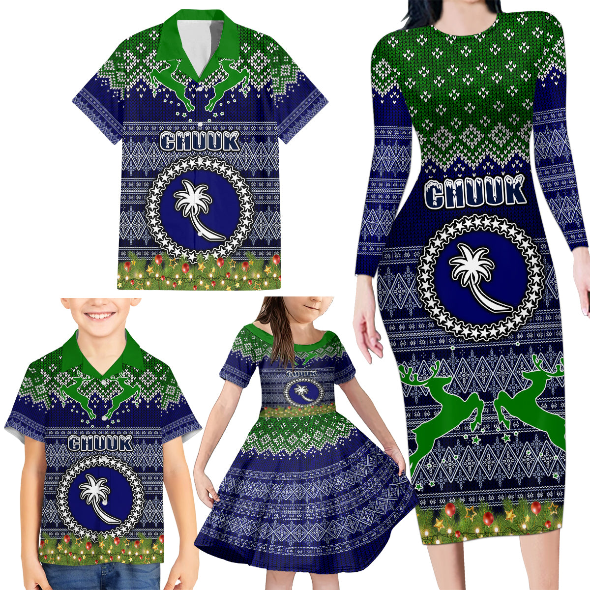 Chuuk State Christmas Family Matching Long Sleeve Bodycon Dress and Hawaiian Shirt Coat of Arms Beautiful Merry Xmas Snowflake LT03 - Polynesian Pride